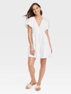 Universal Thread Linen Blend Mini Swing Dress Size 1X Tiered Babydoll Sundress